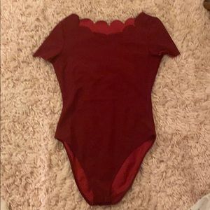 Maroon scalloped bodysuit